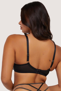 Ramona Black Leatherette Strap Detail Illusion Mesh Bra