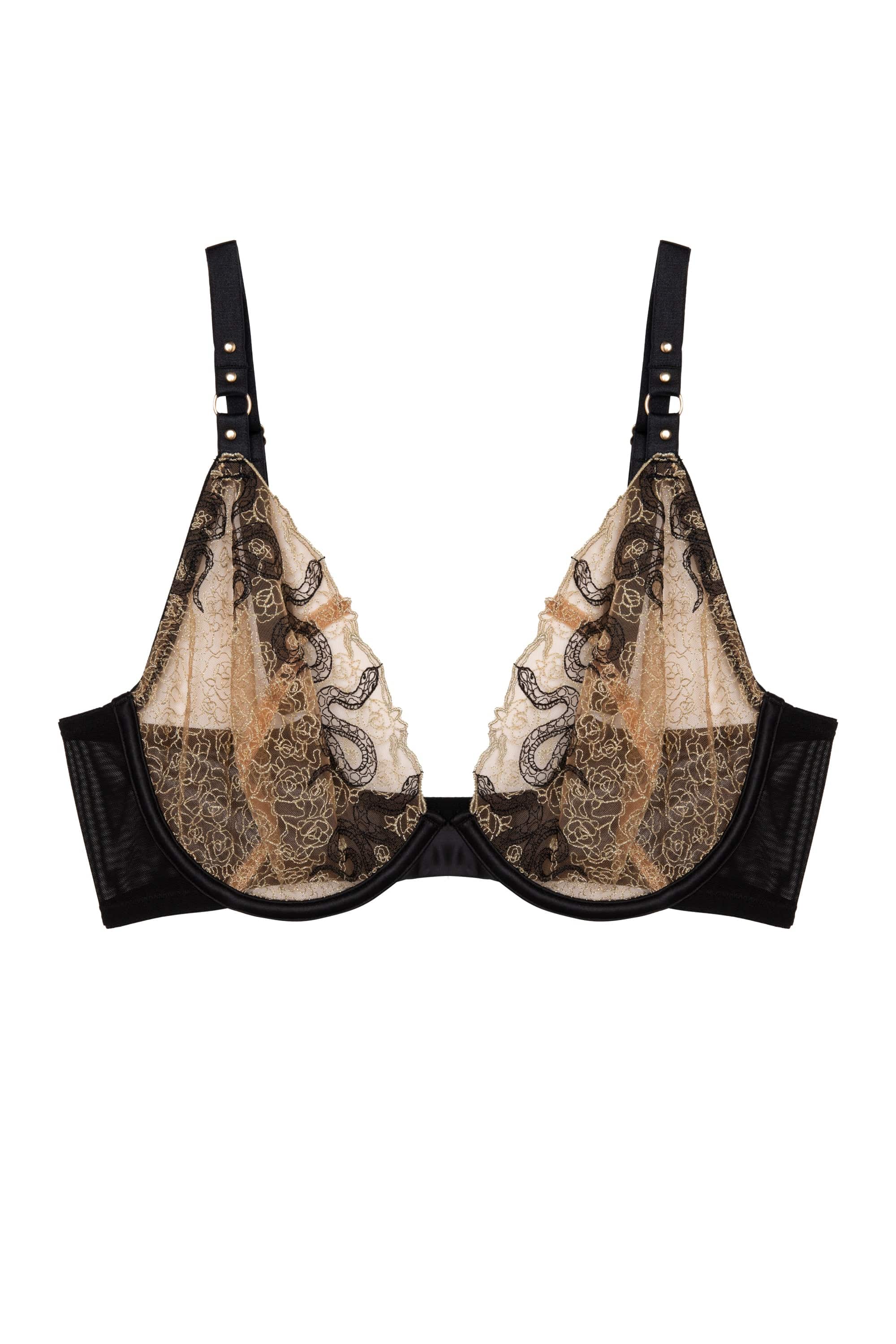 Amal Gold And Black Embroidery Plunge Bra