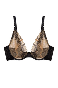 Amal Gold And Black Embroidery Plunge Bra