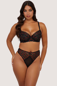 Elodie Black and Red Rosebud Embroidery Balconette Bra