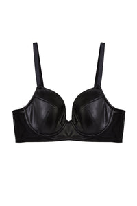 Iris Black Leatherette Padded Plunge Bra