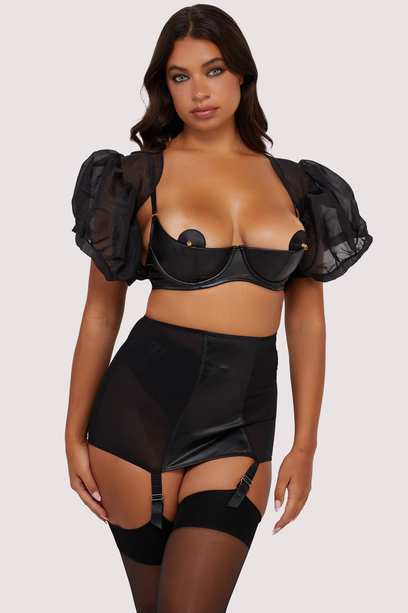 Iris Black Leatherette Quarter Cup Open Bra