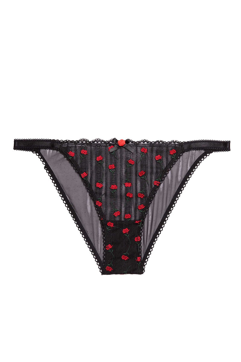 Elodie Black and Red Rosebud Embroidery Brief