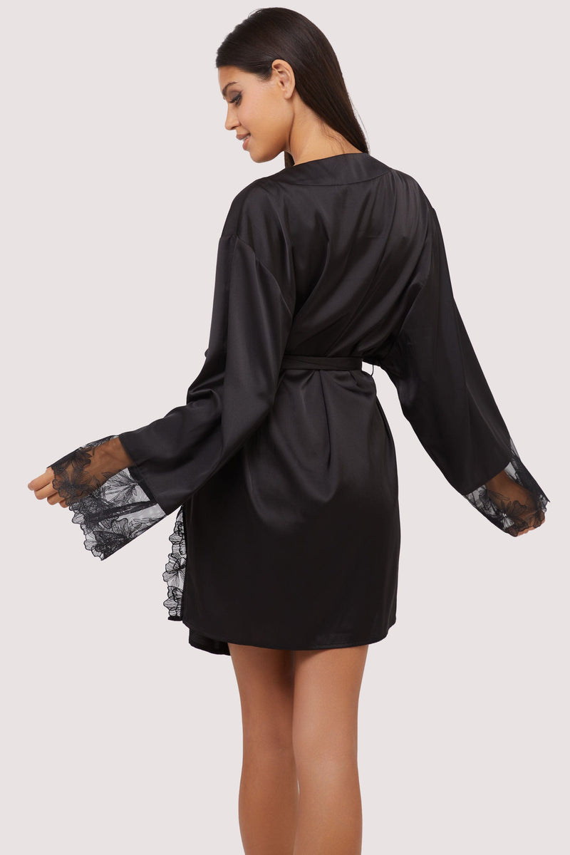Eleanor Black Satin & Embroidery Robe – Playful Promises Australia