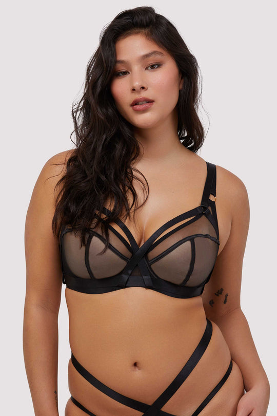 Regent Black Mesh Harness Balcony Bra