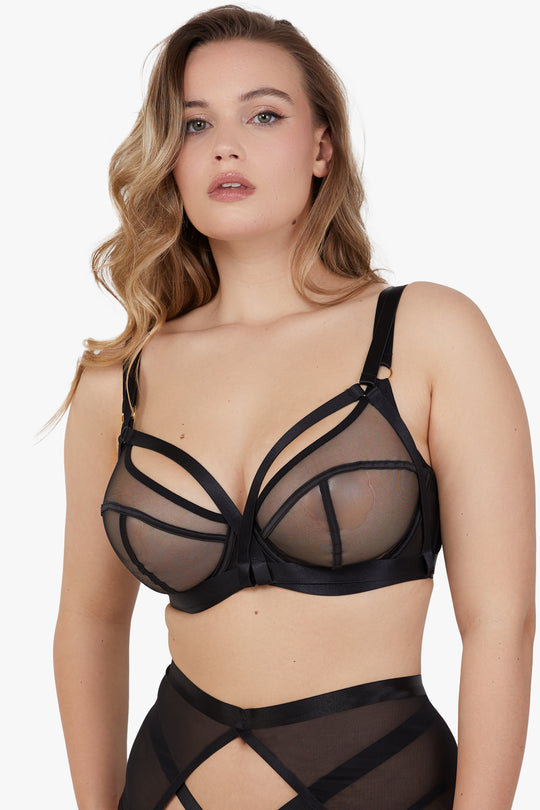 Regent Black Mesh Harness Balcony Bra