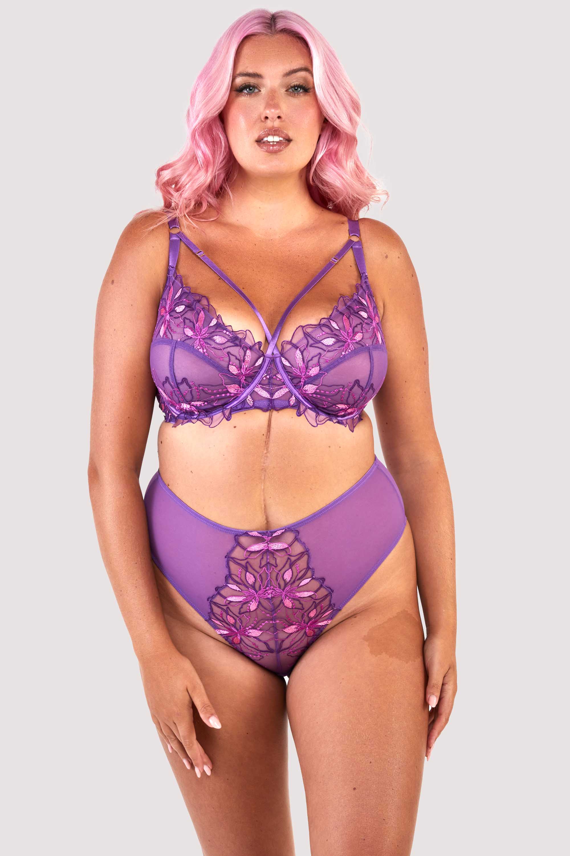 Walpole Purple Embroidered Strappy Balconette Set