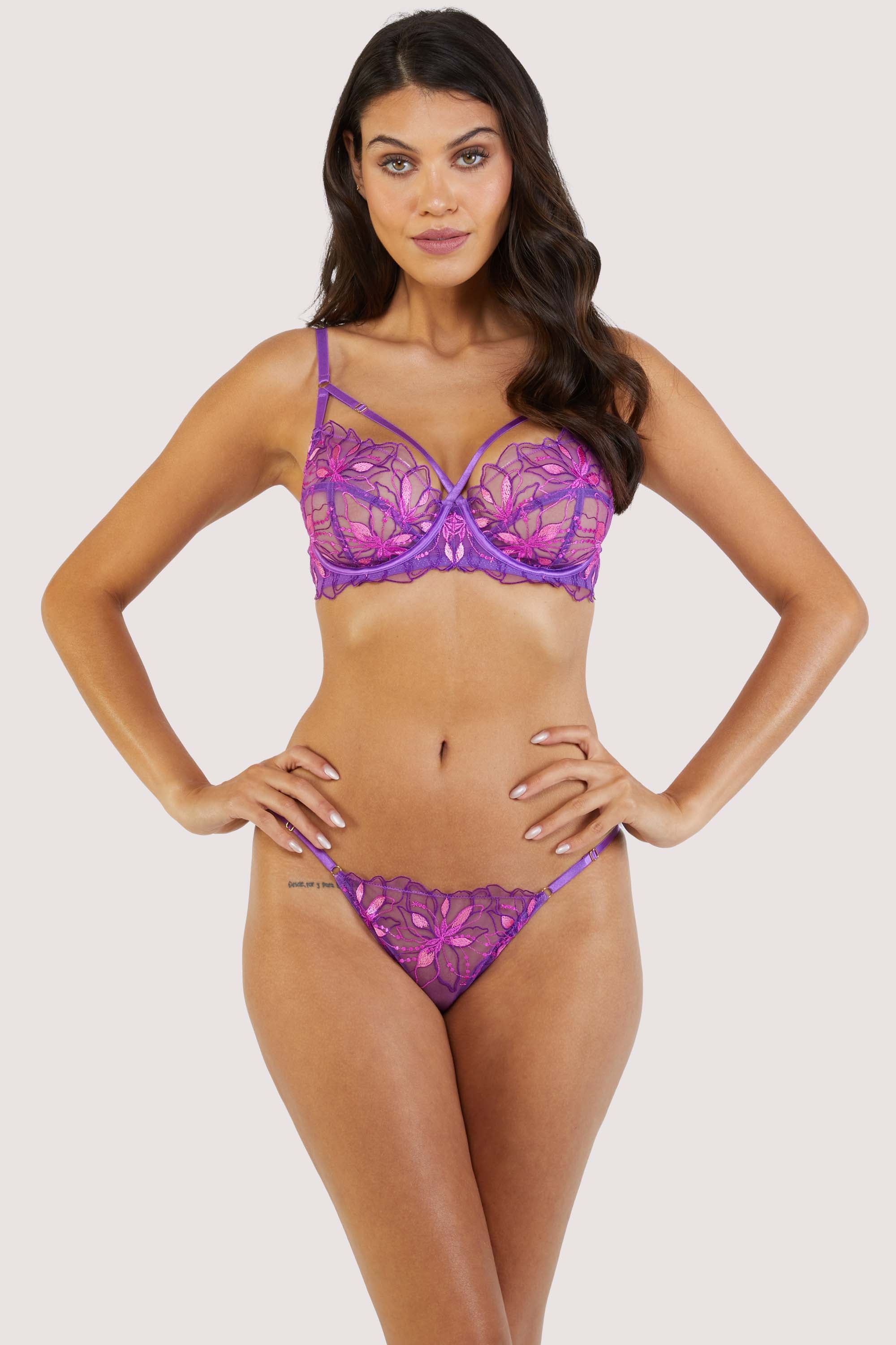 Walpole Purple Embroidered Strappy Balconette Set