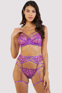 Walpole Purple Embroidered Strappy Balconette Set