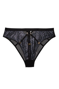 Black wet look lace brief with straps