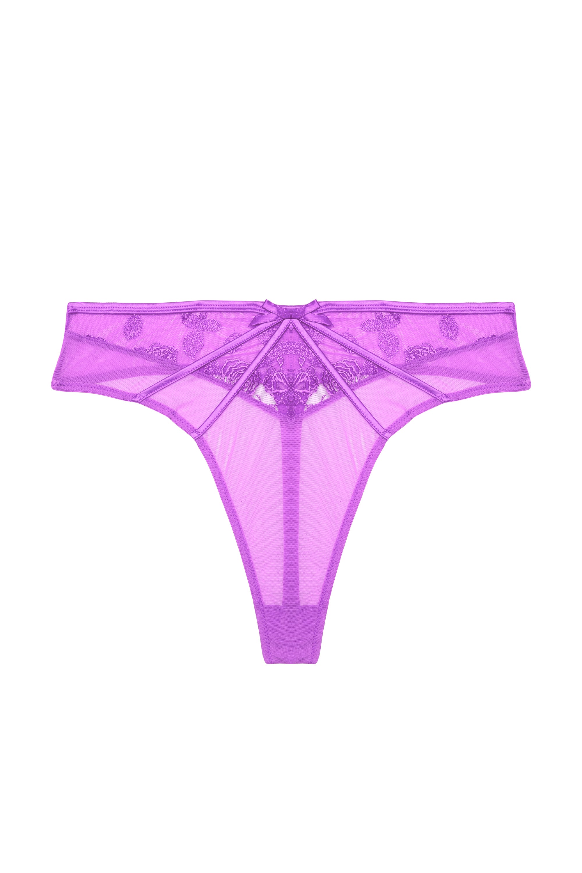 Purple lace high waist thong with straps