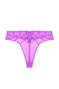 Purple lace high waist thong with straps