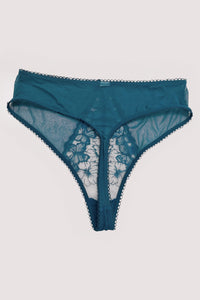 Mariposa Teal Butterfly Embroidery High Waist Thong - back