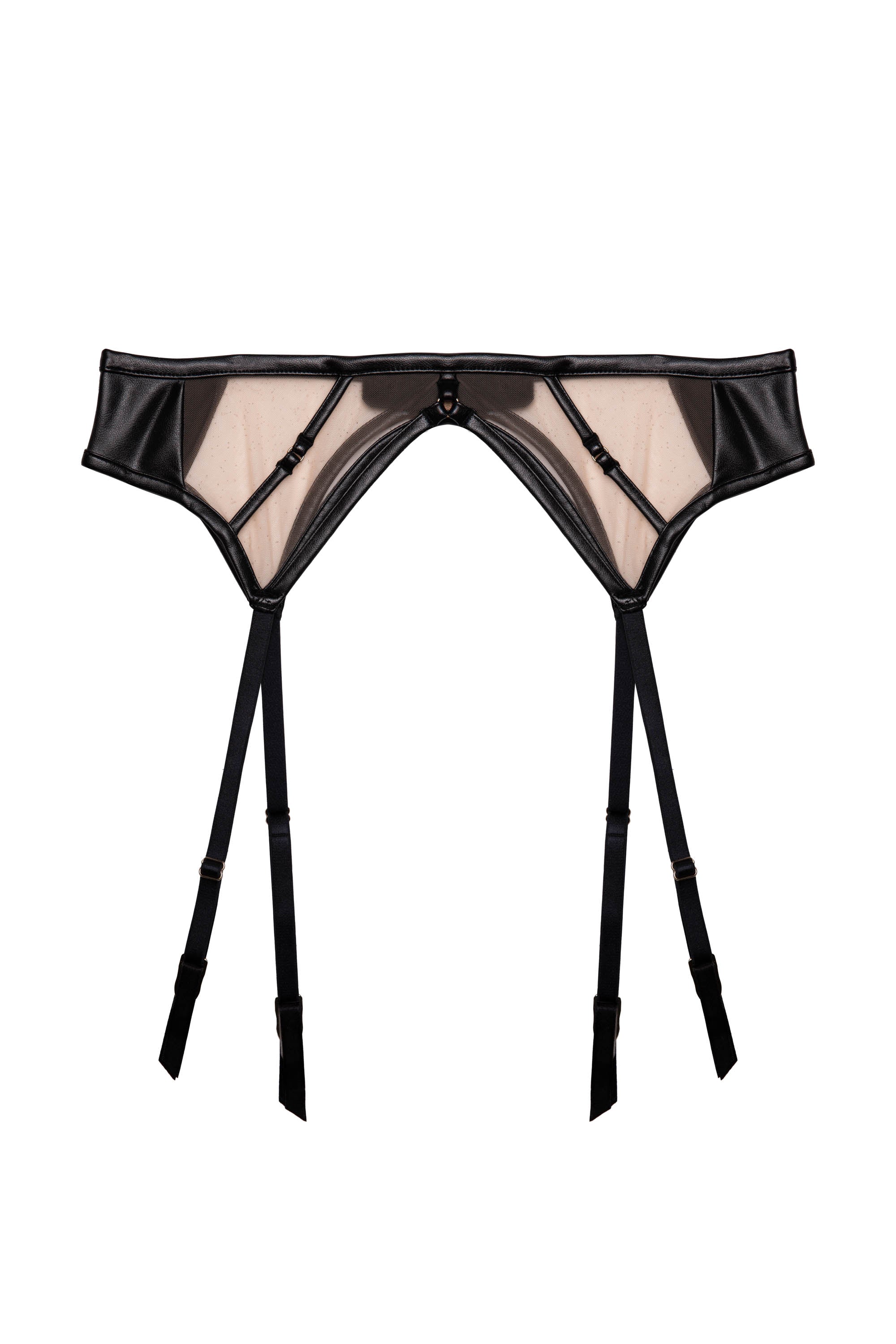 Ramona Black Leatherette Strap Detail Illusion Mesh Suspender