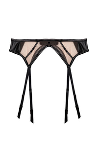 Ramona Black Leatherette Strap Detail Illusion Mesh Suspender