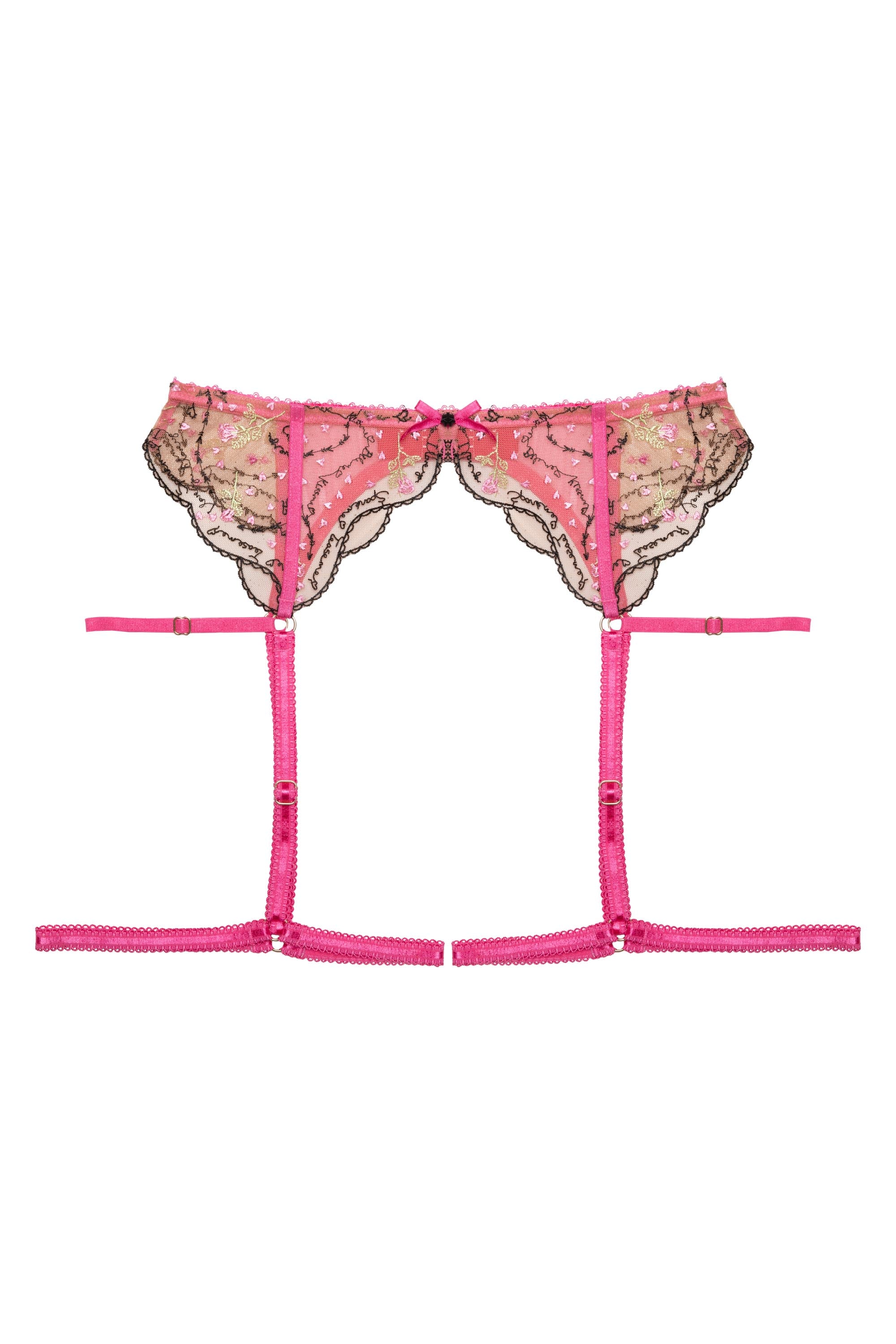 Spank Me Pink and Nude Custom Embroidery Suspender Belt