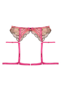 Spank Me Pink and Nude Custom Embroidery Suspender Belt