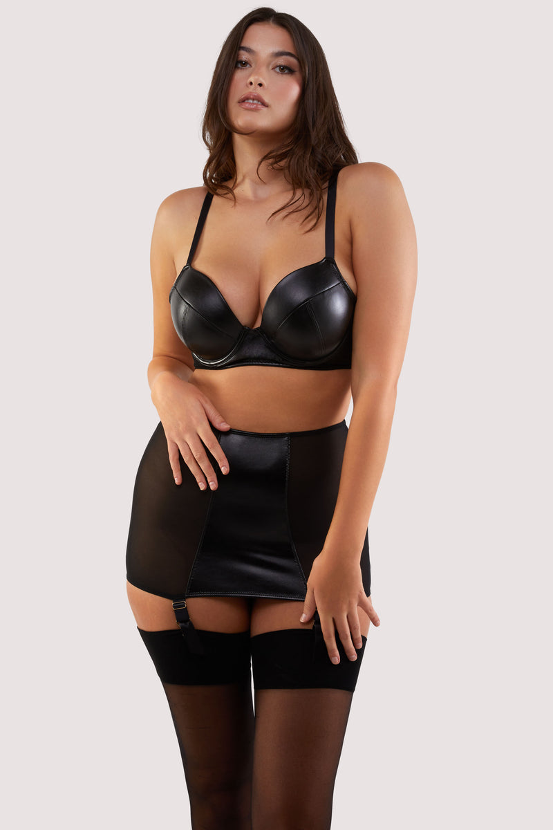 Iris Black Leatherette and Mesh Roll-On Girdle