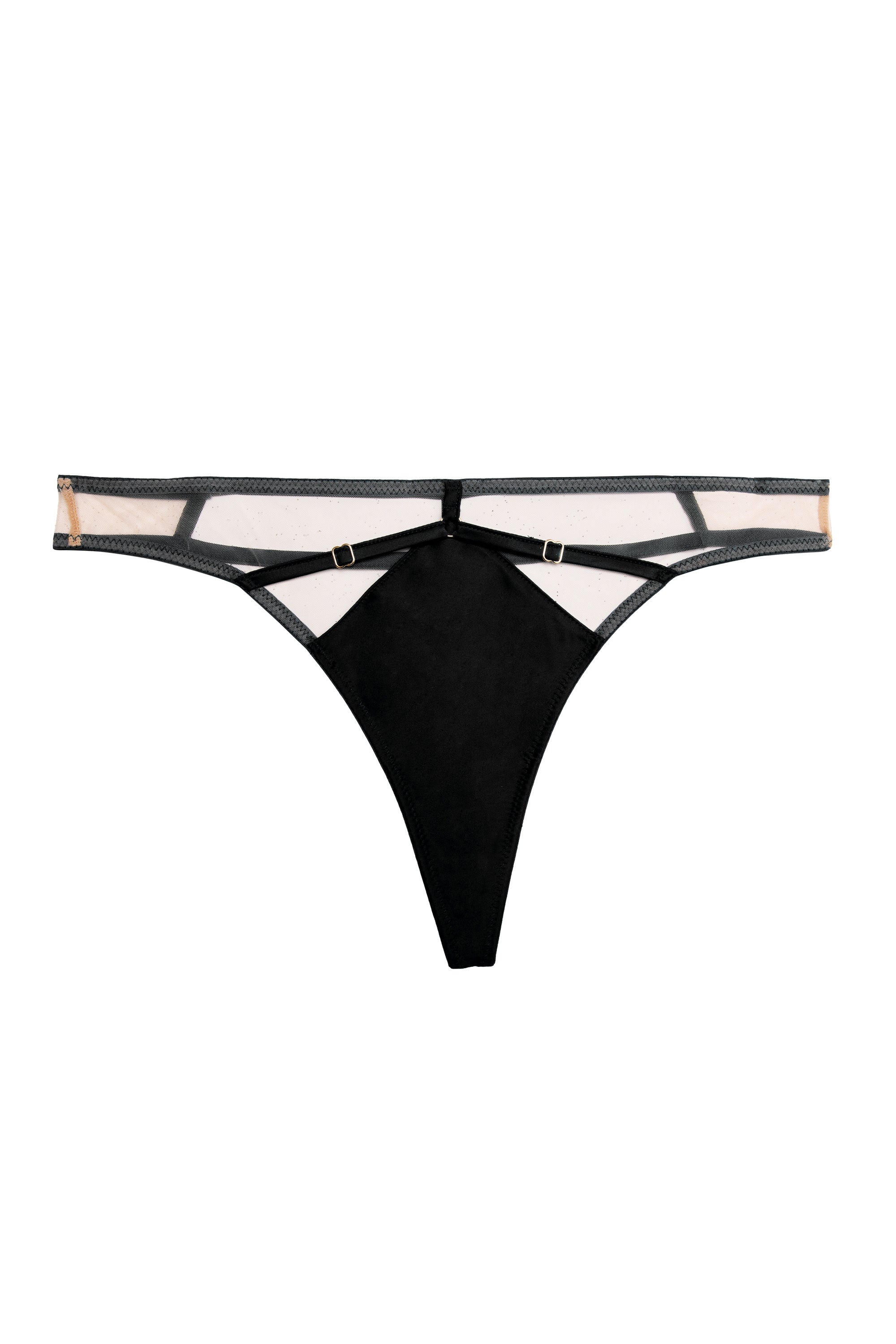 Ramona Black Leatherette Caged Open Back Thong