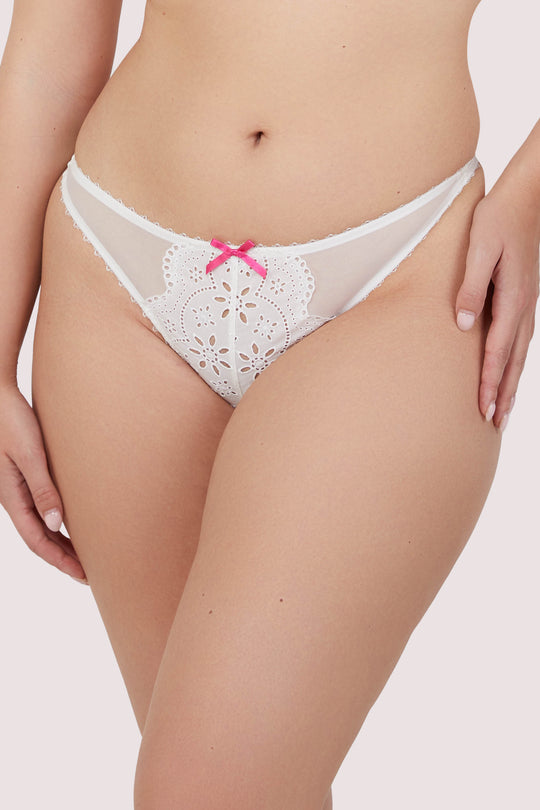 Camille White Broderie Thong