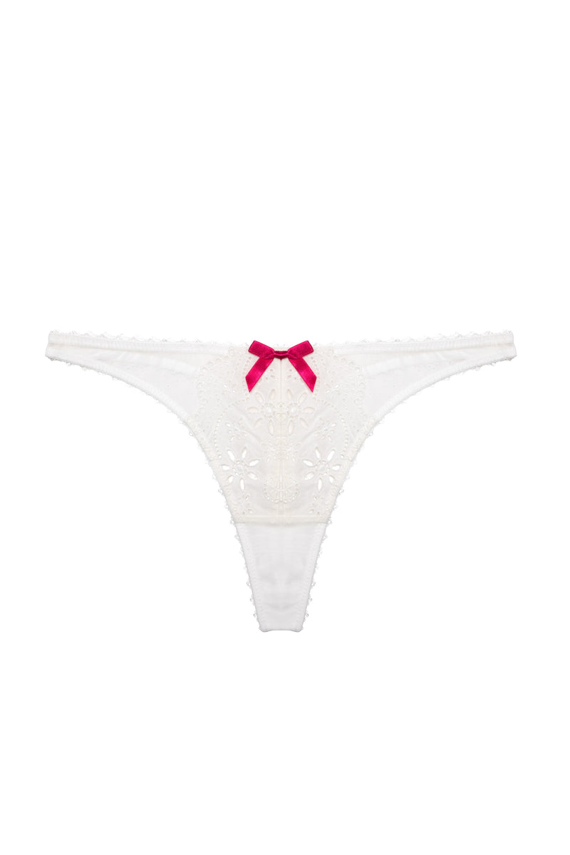 Camille White Broderie Thong