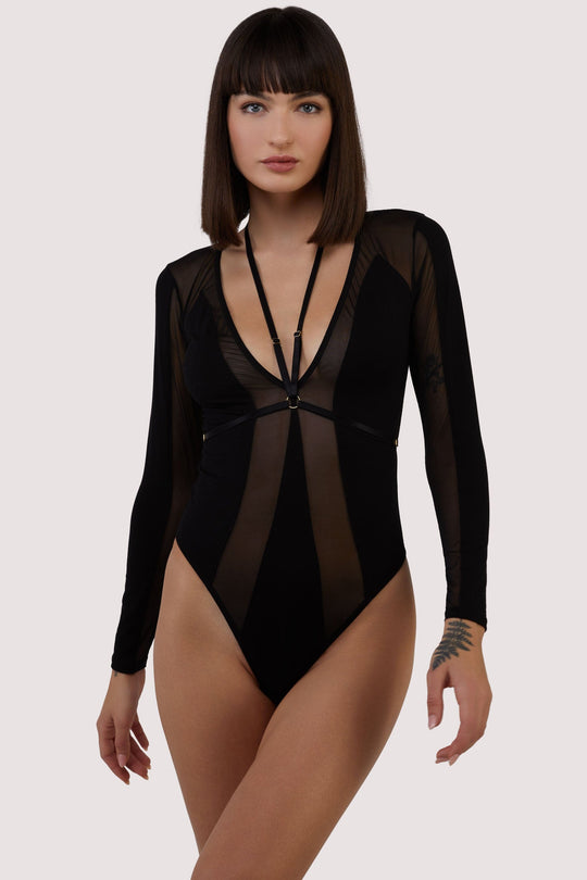 Morgan Black Panelled Mesh and Micro Plunge Body