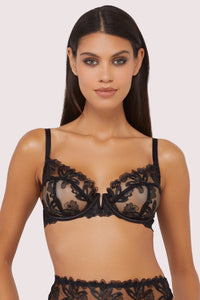 Eva Black Graphic Embroidery Balconette Bra