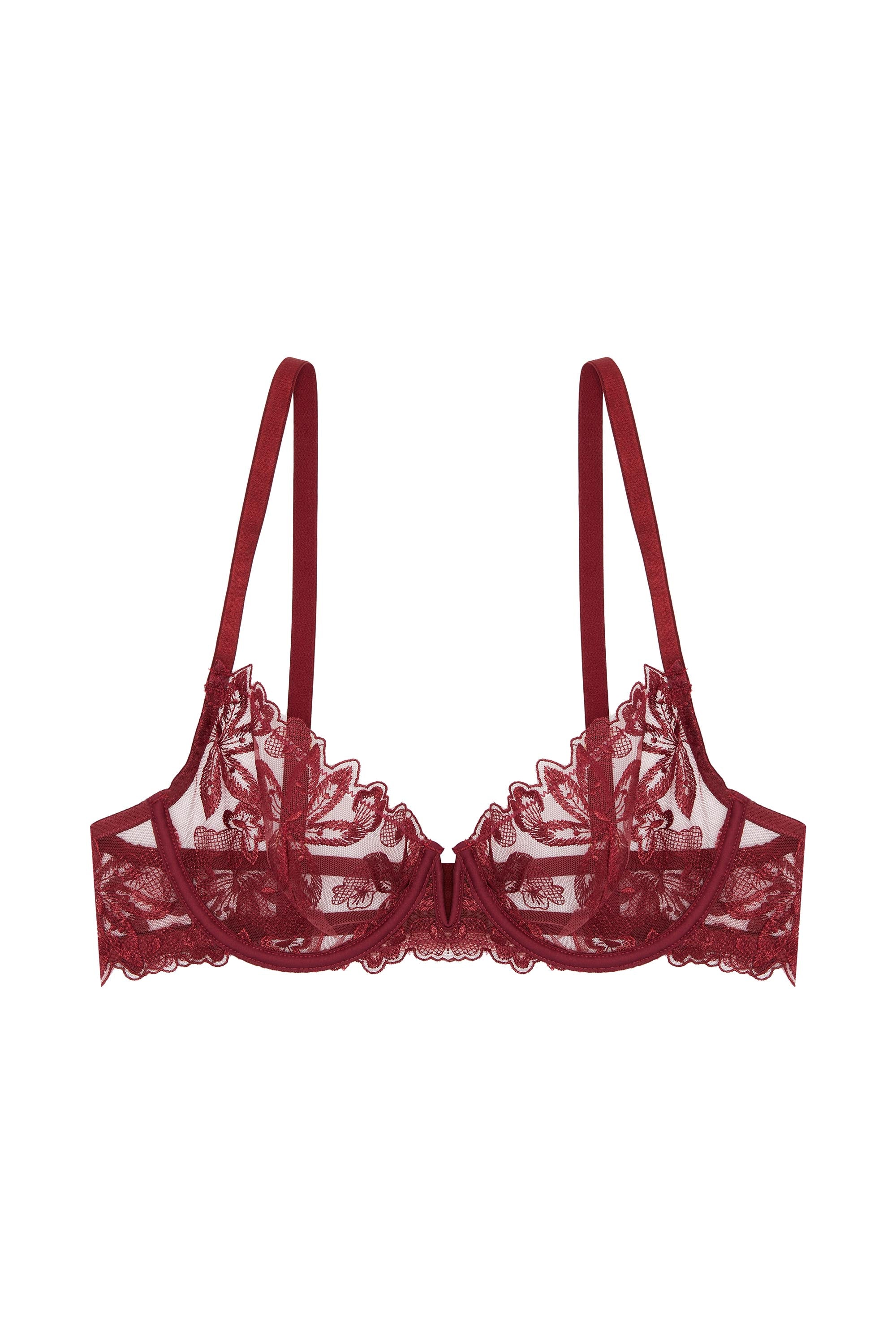 Eva Dark Cherry Graphic Embroidery Balconette Bra