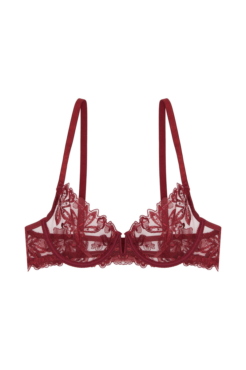 Eva Dark Cherry Graphic Embroidery Balconette Bra