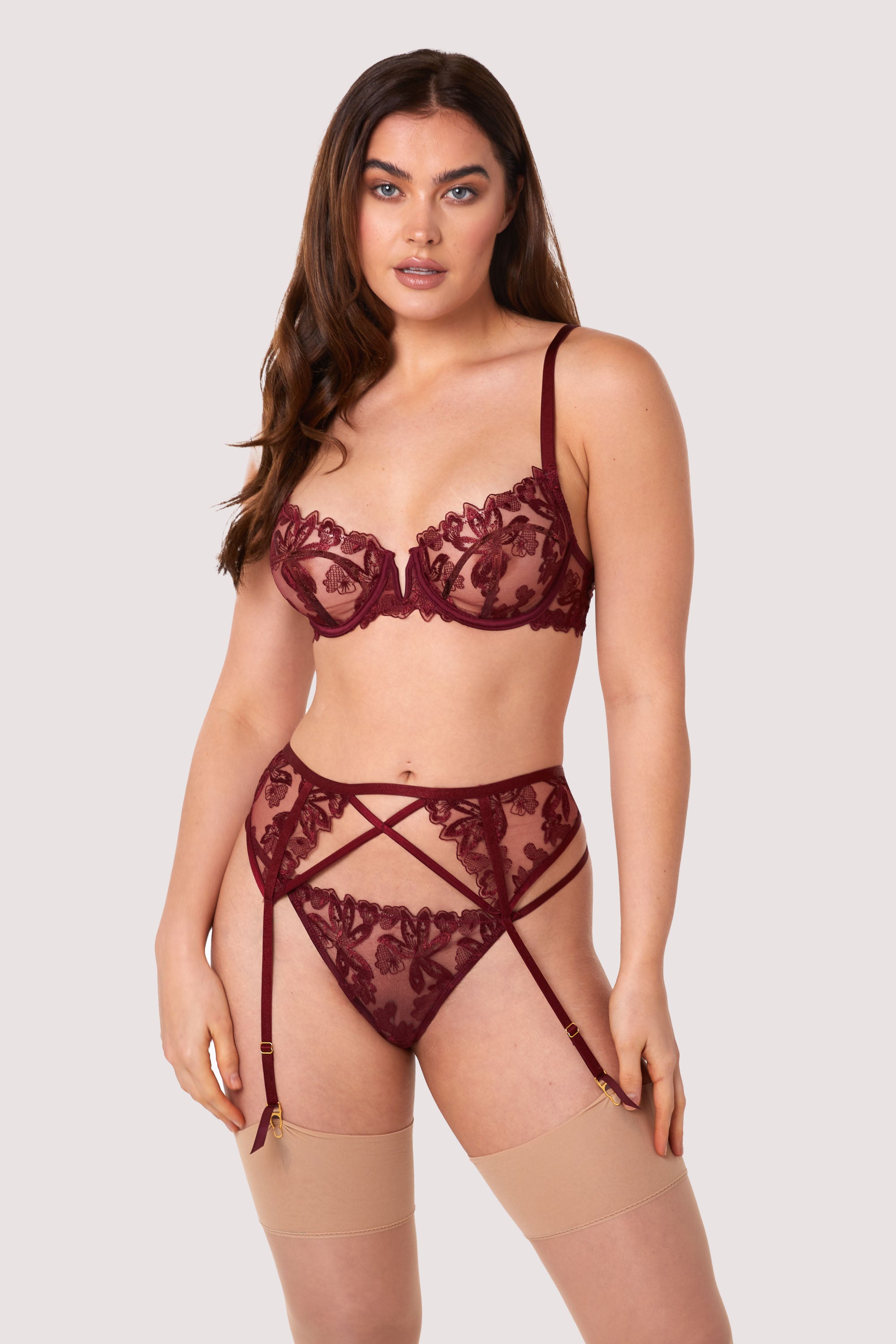 Eva Dark Cherry Graphic Embroidery Balconette Bra