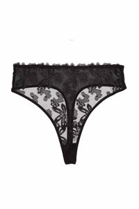 Eva Black Graphic Embroidery High Waist Thong