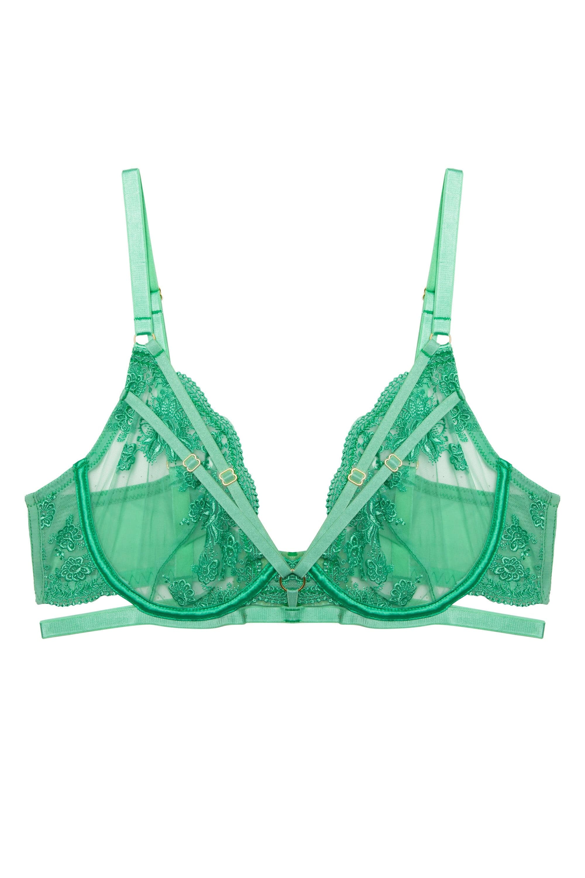Sarina Green Embroidery Strap Plunge Bra With Detachable Harness