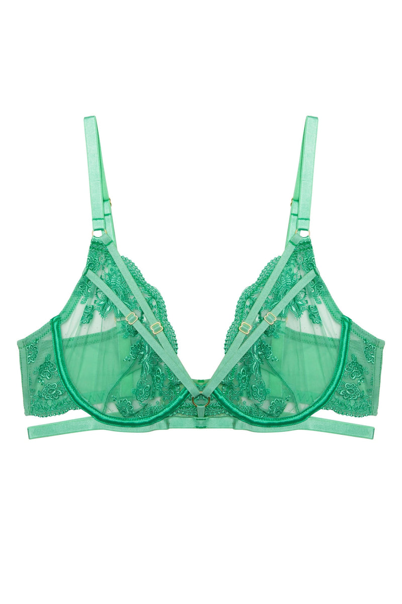 Sarina Green Embroidery Strap Plunge Bra With Detachable Harness