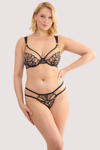 Lilith Black Graphic Embroidery Thong