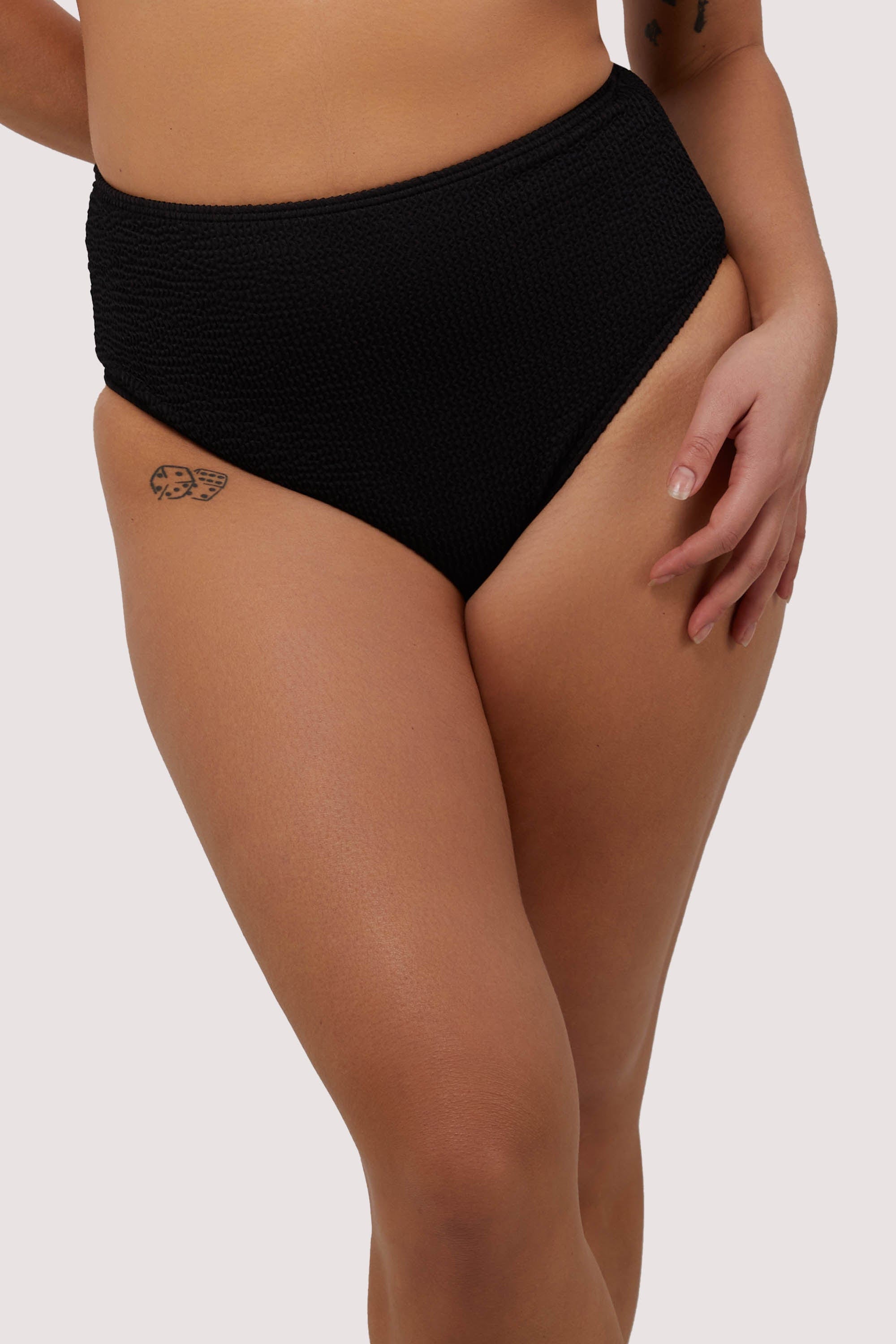 Black Textured High Waisted Bikini Bottom