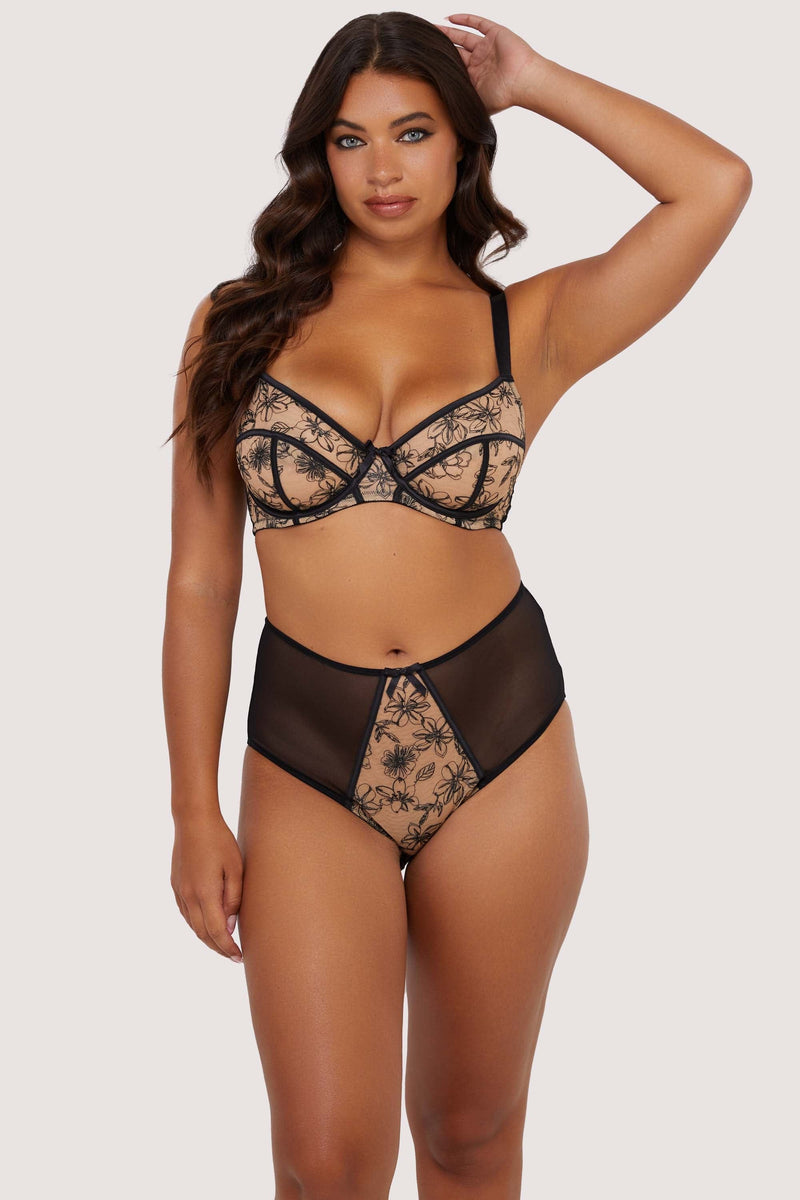 Olivia Black Contrast Embroidery Balconette Bra