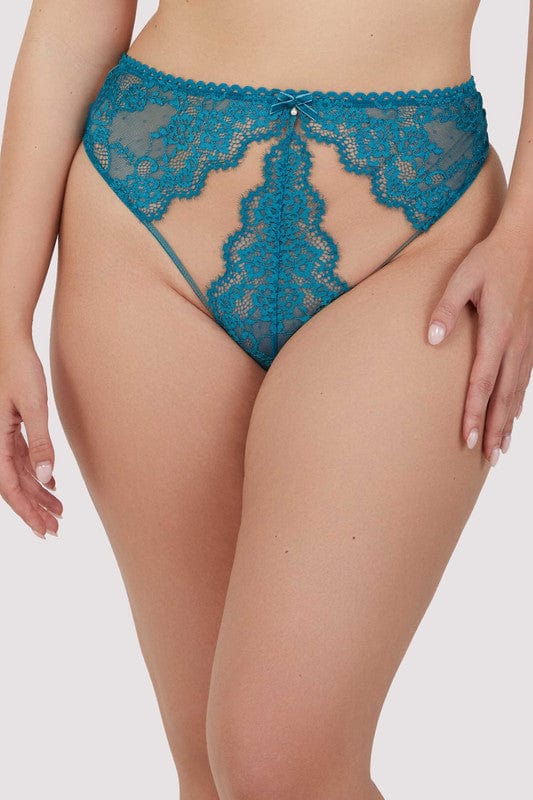 Phoebe Teal Eyelash Lace High Waist Thong