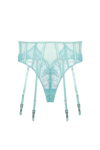 Valerie Aqua Embroidery & Mesh High Waist Suspender Thong
