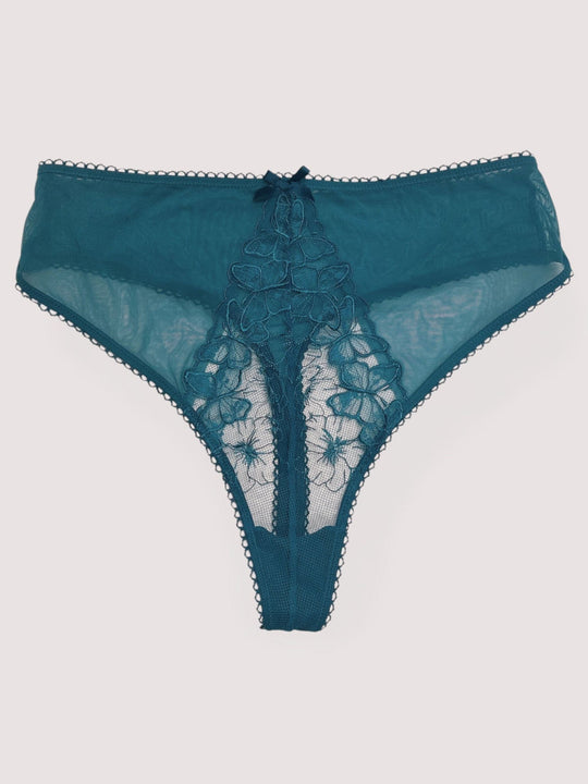 Mariposa Teal Butterfly Embroidery High Waist Thong