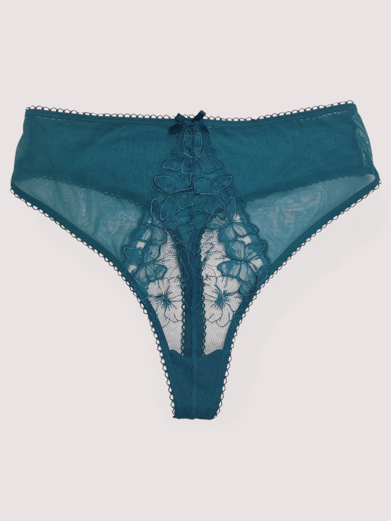 Mariposa Teal Butterfly Embroidery High Waist Thong - back