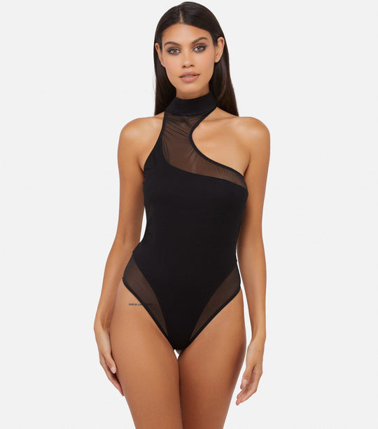 Lola Black Asymmetric Mesh & Jersey Body