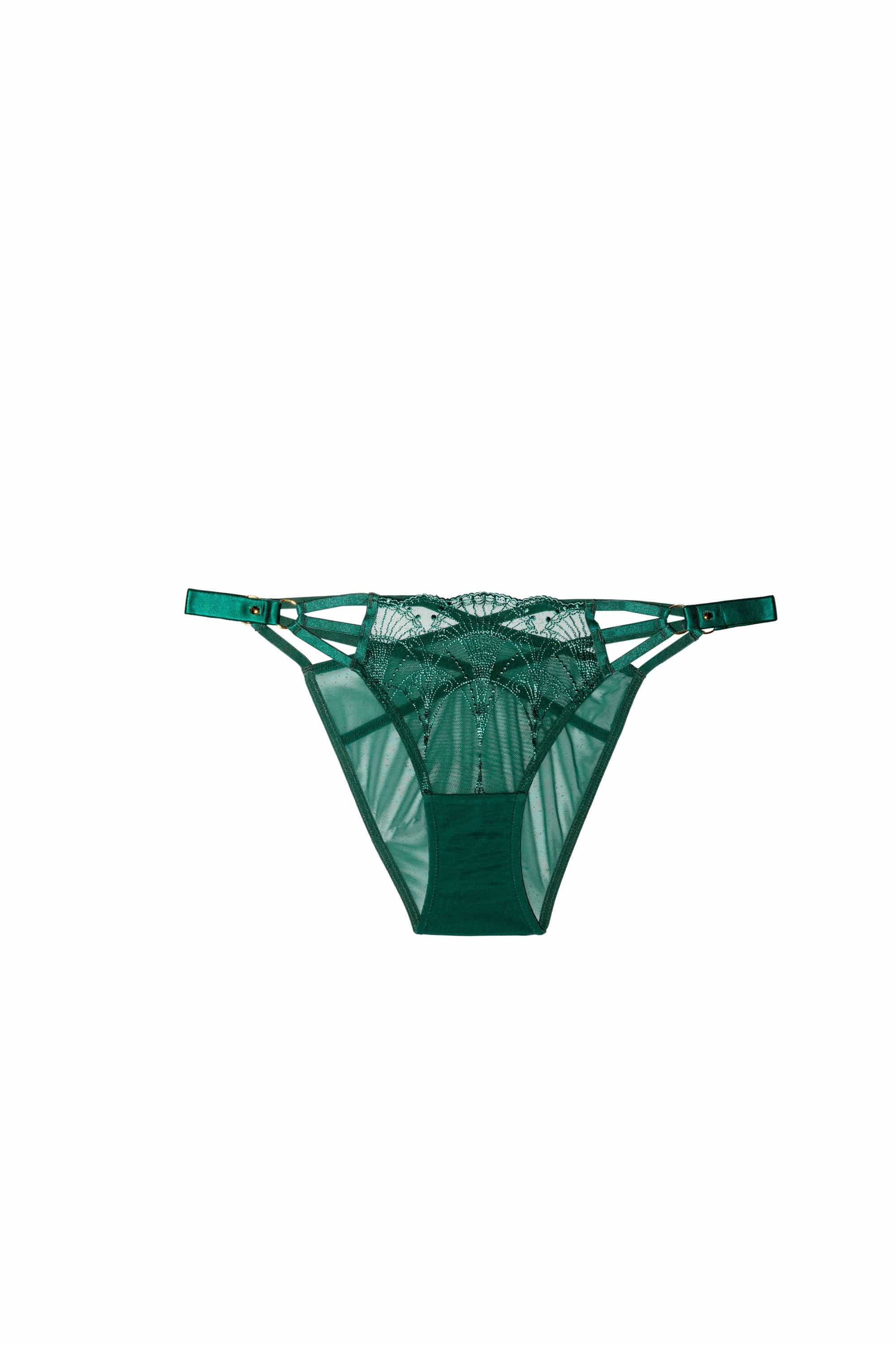 Green mesh embroidered brief with strap detailing