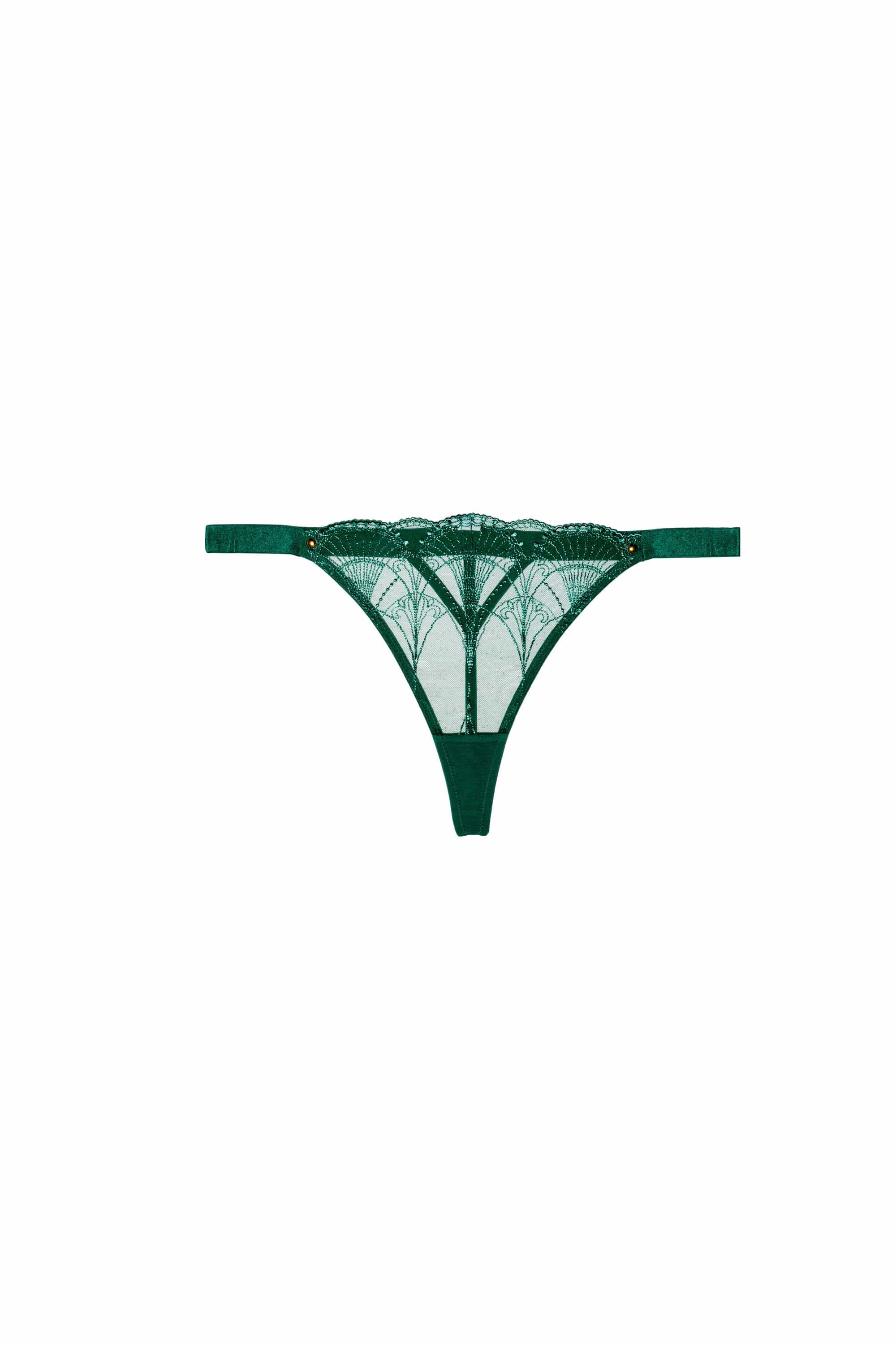 Pippa Forest Green Deco Embroidered Thong