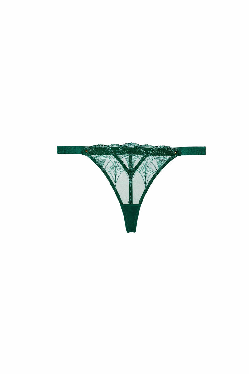 Pippa Forest Green Deco Embroidered Thong