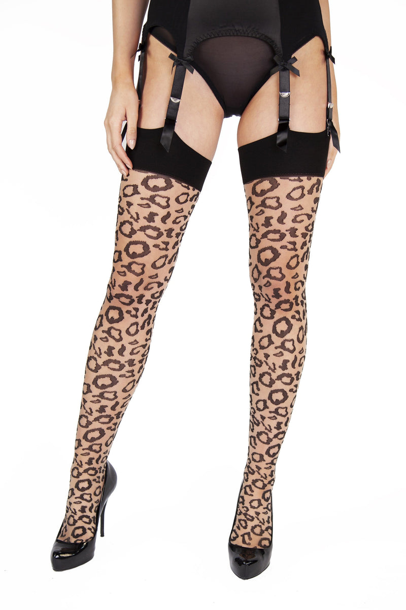 Bettie Page Leopard Knit Stockings AUS 8 - 22
