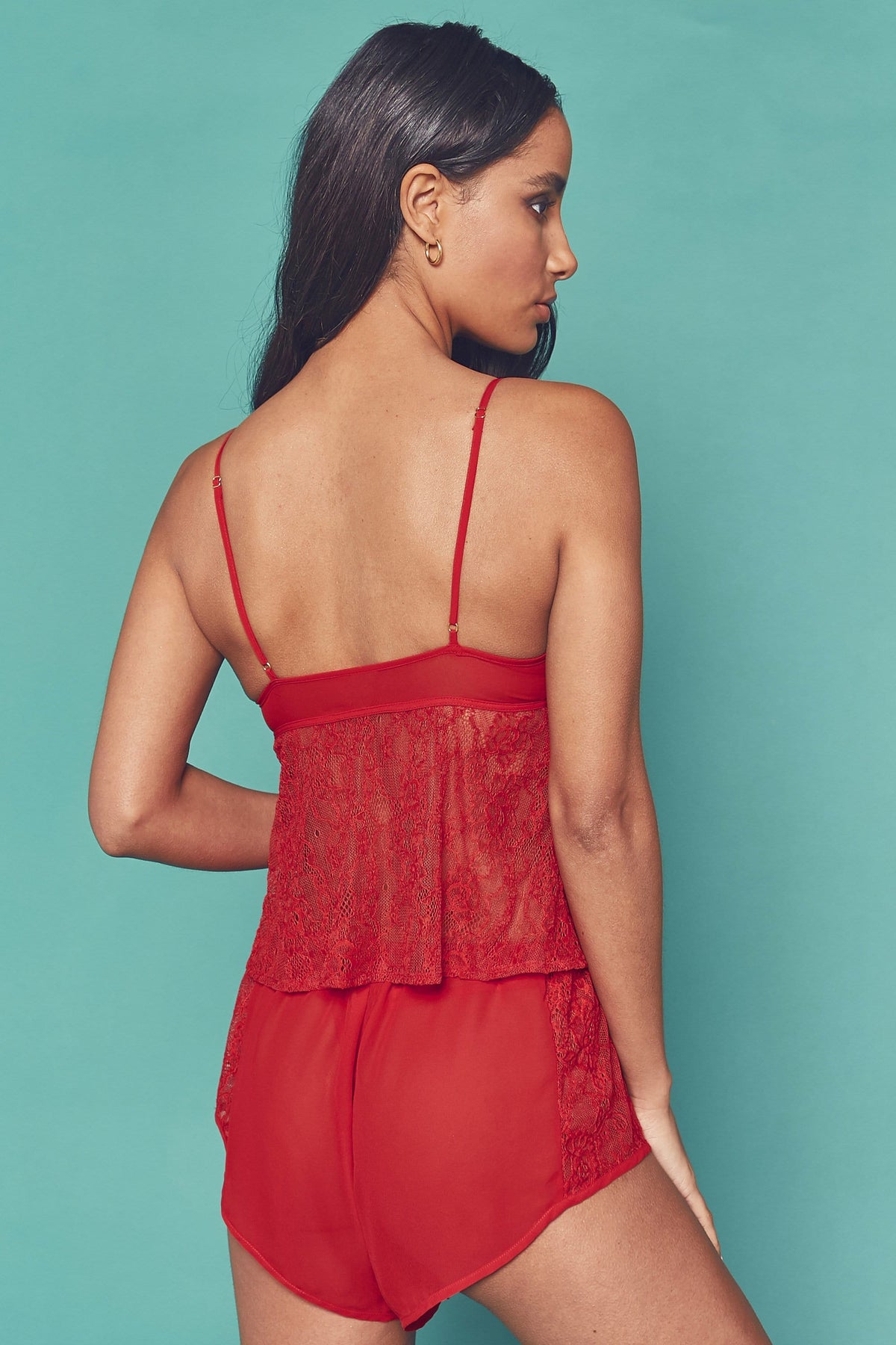 Tattoo Print Red Lace Cami & Short Set