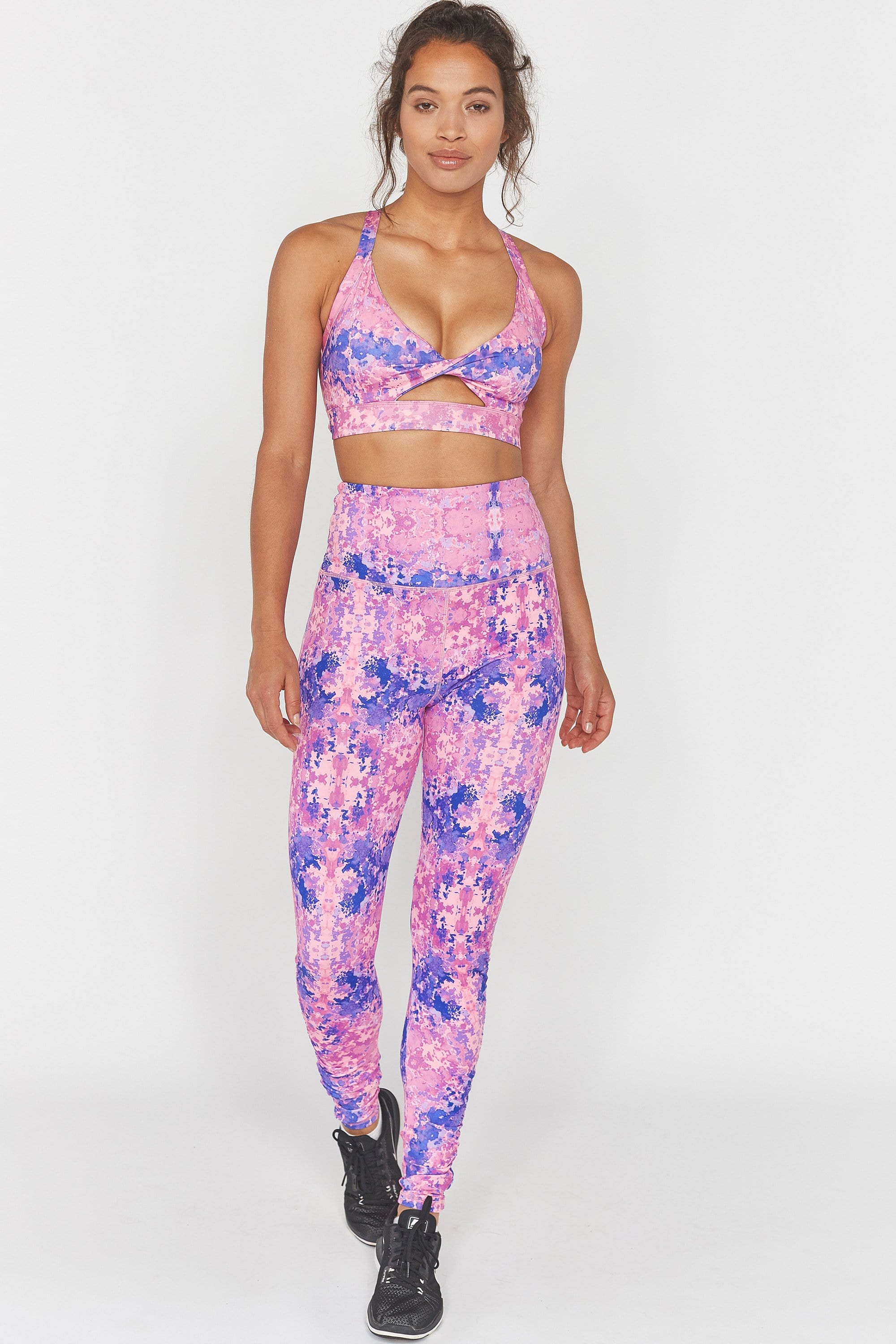 Wolf & Whistle Pink Marble Twist Front Sports Bra