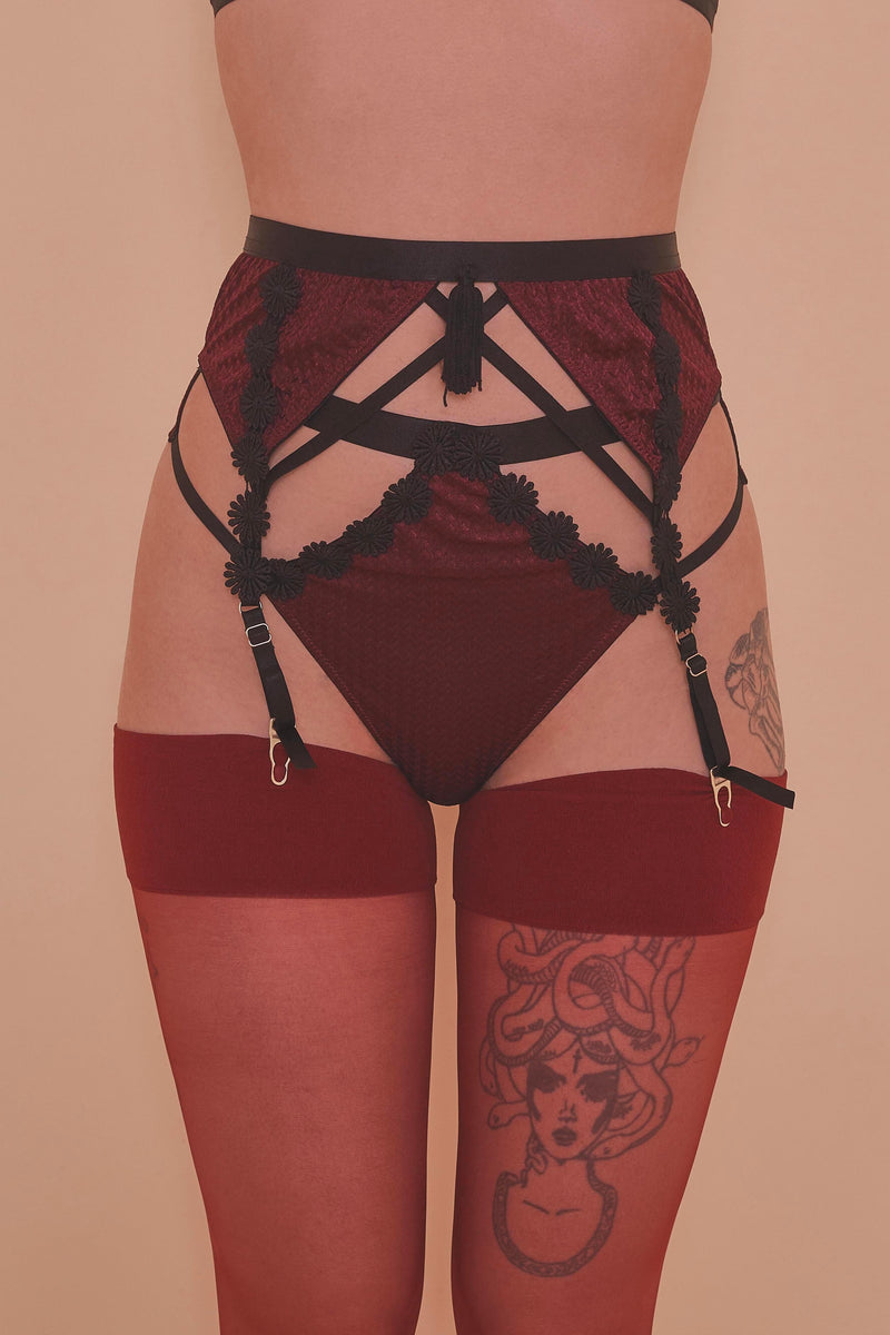 Regalia Hallie Wine & Black Lace Suspender