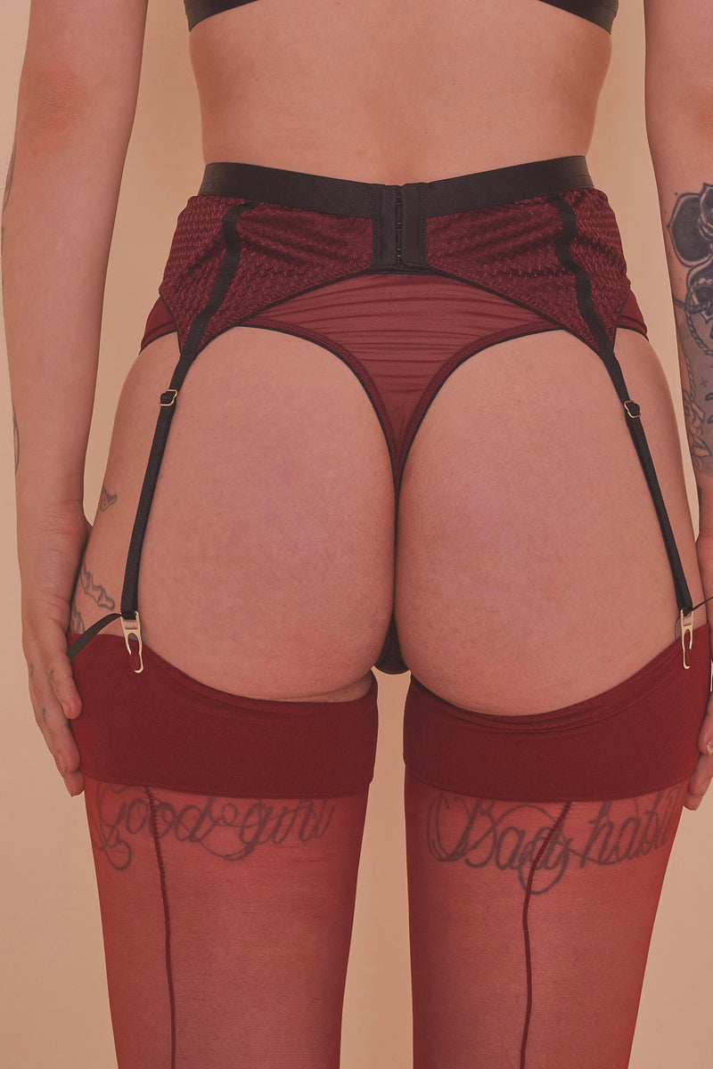 Regalia Hallie Wine & Black Lace Suspender