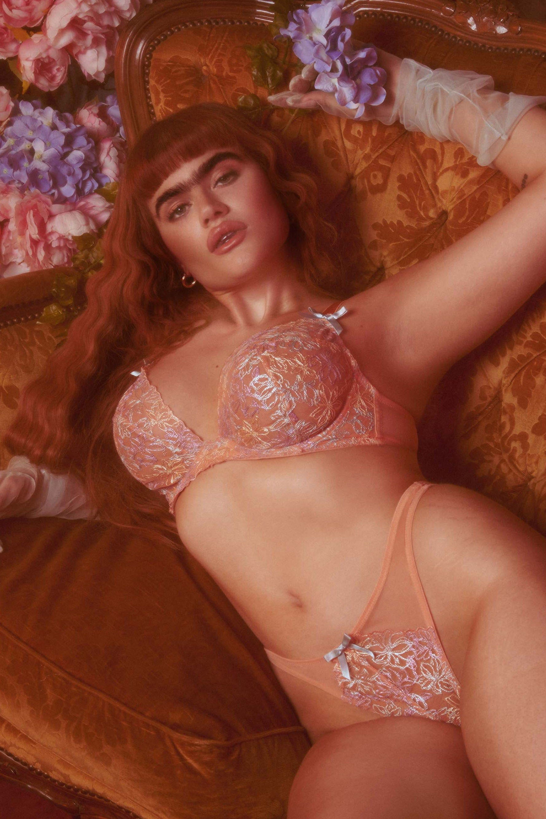 Naomi Orange Floral Embroidered Plunge Bra